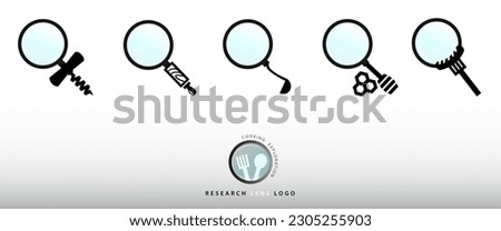 Magnifying glass icon set. Food and cooking symbol, graphic silhouette design. Culinary research concept. Virtual research and exploration symbol.  Royalty-Free Stock Photo #2305255903