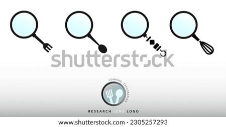 Magnifying glass icon set. Food and cooking symbol, graphic silhouette design. Culinary research concept. Virtual research and exploration symbol.  Royalty-Free Stock Photo #2305257293