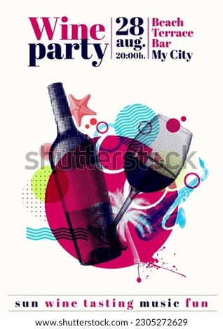 idea for festive summer event with drinks and music. Vector illustration with halftone effect. Poster template. Royalty-Free Stock Photo #2305272629