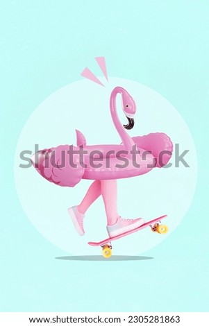 Creative 3d collage banner picture of weird girl woman without face riding skate hurrying summer discounts isolated drawing background Royalty-Free Stock Photo #2305281863