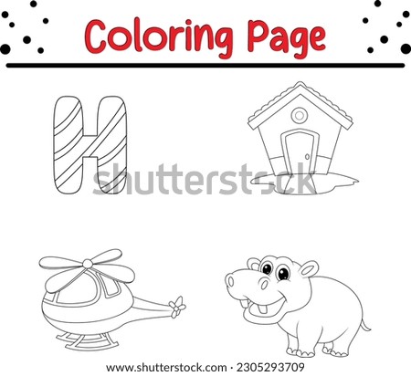 Animal alphabet coloring book illustration with outlined graphics to color. alphabet coloring page letters H