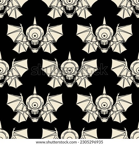 seamless pattern of a skull with one eye and bat wings