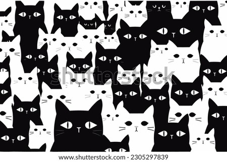 Cute black cat face with big eyes pattern background