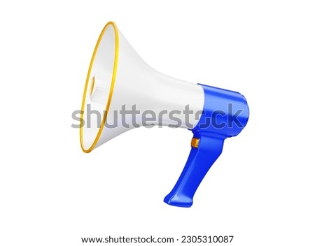 Loudspeaker or white horn megaphone gold and blue megaphone as notification speaker icon communication loud ads Simulate 3D Visualization - Clipping Path