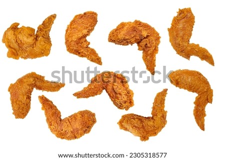 Set Chicken wing isolated on white background top view ,Crispy fried chicken pieces Royalty-Free Stock Photo #2305318577