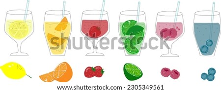 Drinks fruity berry summer compotes cocktails.Vector EPS10 Royalty-Free Stock Photo #2305349561