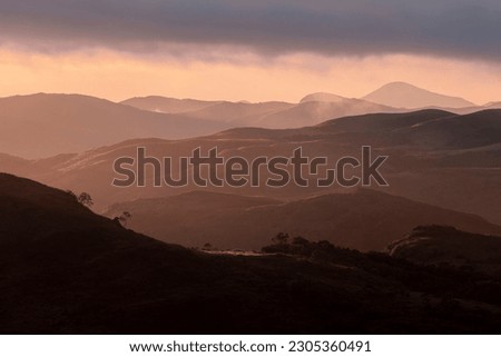 silhouette and layers of Mantiqueira mountains sunrise