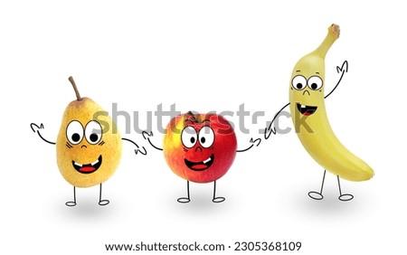 Funny cartoon fruits with a cheerful face close up isolated on a white background. 