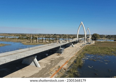 Construction of the Mohembo Bridge across the Okavango river near Shakawe, Botswana, Africa