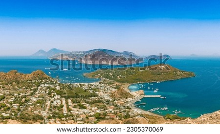 View from the island of Vulcano in the Aeolian Islands, summer. Lipari archipelago, Sicily, Italy Royalty-Free Stock Photo #2305370069