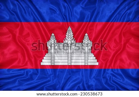 Cambodia flag pattern on the fabric texture ,vintage style