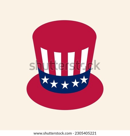 Clip art set of hand drawn 4th of July Uncle Sam's hat in red, white and blue, on isolated background. Design for Independence Day, 4th of July, freedom celebration. Patriotic and memorial decoration.