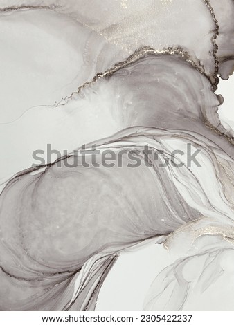 Abstract pale pink art with gold — light purple background with golden paint. Beautiful smudges and stains made with alcohol ink. Light pink fluid art texture resembles petals, watercolor or aquarelle Royalty-Free Stock Photo #2305422237