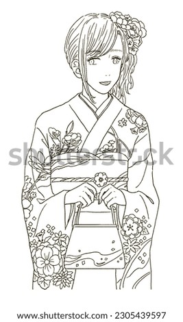 Beauty Illustration of a woman in a gorgeous furisode kimono