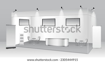set of realistic trade exhibition stand or white blank exhibition kiosk or stand booth corporate commercial. eps vector
 Royalty-Free Stock Photo #2305444915