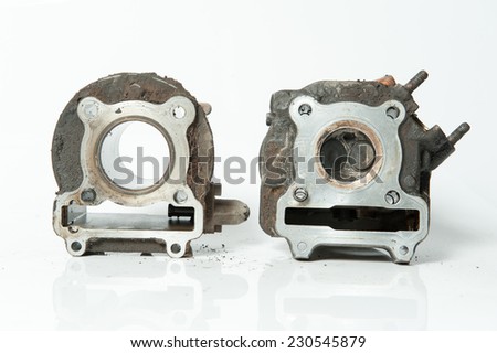 Motorcycle cylinder block with white background