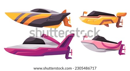 speed boat sport sail fast powerboat ocean transportation modern activity yellow and pink color 