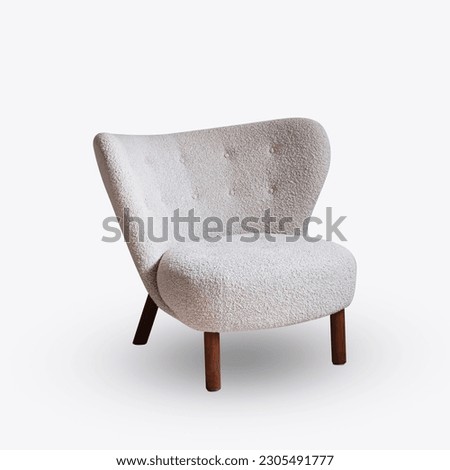 	
A chair in a grey velvet with a white background.