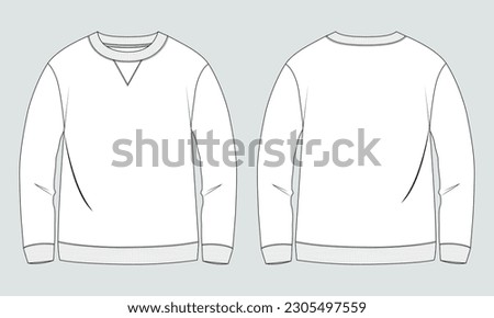 Long sleeve Sweatshirt technical fashion flat sketch vector illustration template front and back views. Fleece jersey sweatshirt sweater jumper for men's and boys.
 Royalty-Free Stock Photo #2305497559