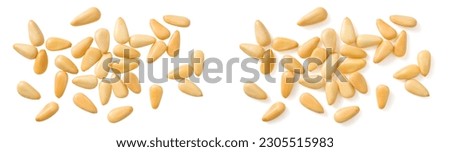 Roasted pine nuts isolated on the white background, top view. Royalty-Free Stock Photo #2305515983