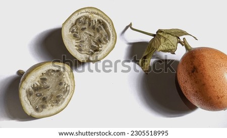 A picture of passion fruit with a white screen is very beautiful as an illustration and wallpaper image