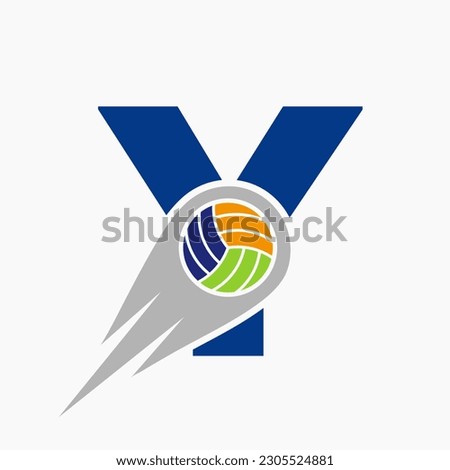 Letter Y Volleyball Logo Concept With Moving Volley Ball Icon. Volleyball Sports Logotype Template
