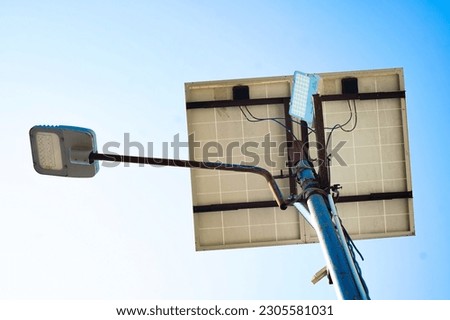 Solar power solar cell lights against a blue sky background.