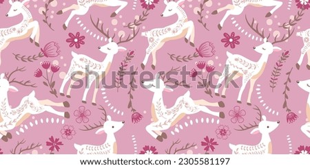 Beautiful Folk Reindeer Seamless Pattern Royalty-Free Stock Photo #2305581197