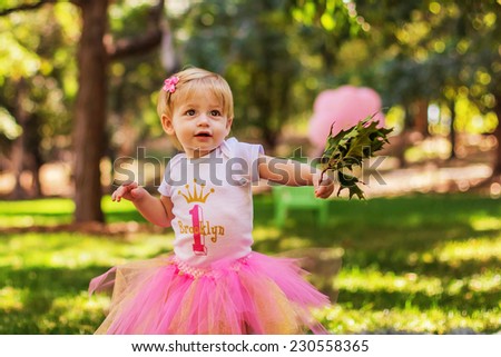 Young girl celebrating her first birthday in the park -- image taken at San Rafael Park in Reno, Nevada, USA