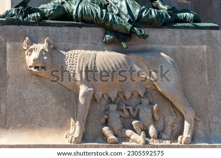 The Capitoline Wolf with the children Romulus and Remus, at the monument to Garibaldi on the Janiculum Hill