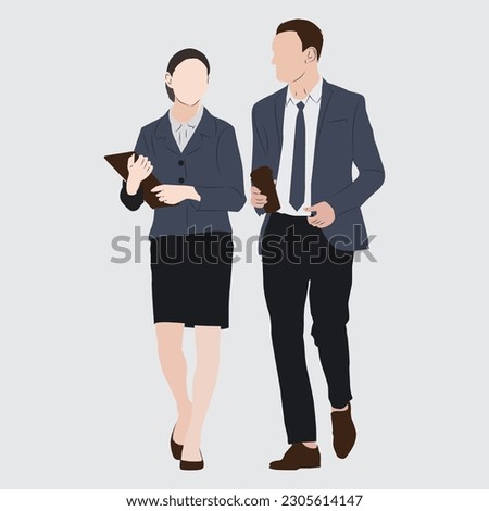 Group of Cheerful Young Business People talking to each other while walking outdoors on vector illustration Royalty-Free Stock Photo #2305614147