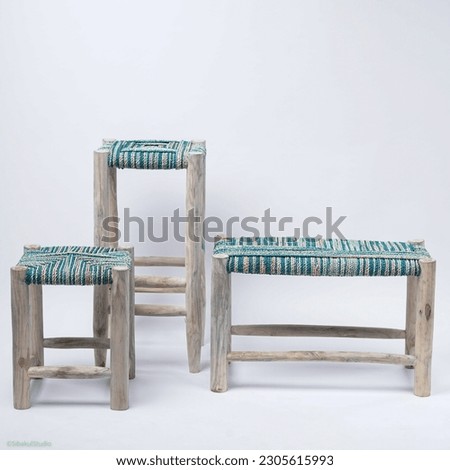 three benches that have different heights with a combination of knitting on the seats by UMKM.  Yogyakarta.  May 20, 2023