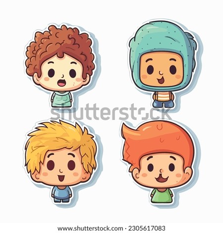 Cartoon children avatar set. Cute diverse kids faces, vector clipart illustration. Logo srtyle
