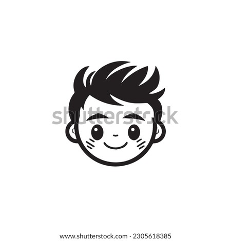 Cartoon children avatar set. Cute diverse kids faces, vector clipart illustration. Logo srtyle, black and white

