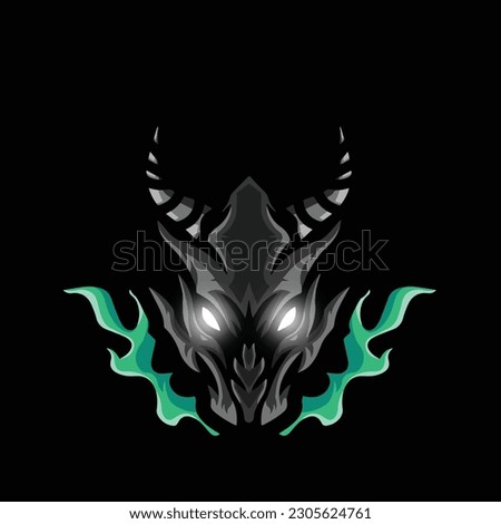 black dragon head with green fire