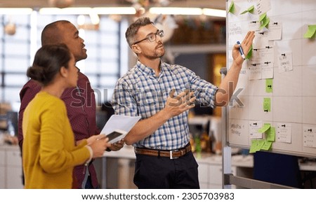 Whiteboard, teamwork planning and business people with strategy and speaking in a office. Startup, company and creative writing group with communication and vision with ideas and writer report Royalty-Free Stock Photo #2305703983