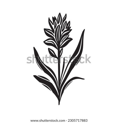 Linotype floral whimsical vector illustration. Handmade design of quirky foliage graphic.
