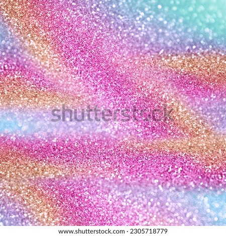 Fun rainbow pink, blue green, purple, yellow color glitter sparkle background, celebrate happy birthday party glittery mermaid invite, princess little girl texture or girly unicorn pony sequin pattern Royalty-Free Stock Photo #2305718779