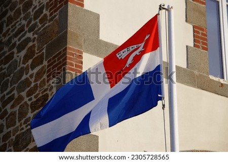 A scenic view of the flag of Saint-Malo port city in Brittany, in France's northwest