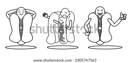 Cartoon vector illustration of cute pizza characters. Suitable for coloring books