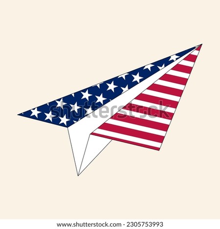 Clip art set of hand drawn 4th of July paper plane, on isolated background. Design for Independence Day, 4th of July, freedom celebration. Patriotic and memorial decoration.