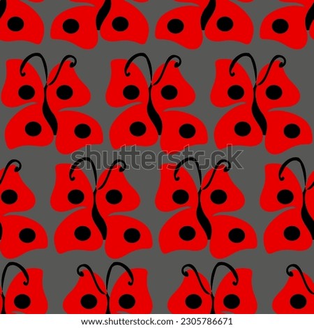 Red contrast butterflies in lady bug style. Fashionable seamless vector pattern for design and decoration.