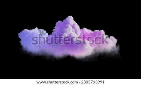 3d render, magical cloud illuminated with colorful neon light. Clip art isolated on black background. Fantasy sky design element
