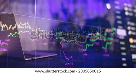 Stock market or forex trading graph and candlestick chart suitable for financial investment Royalty-Free Stock Photo #2305850015