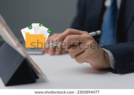 data subject rights management system. business man holding folder and document icon software. Cloud Network technology concept