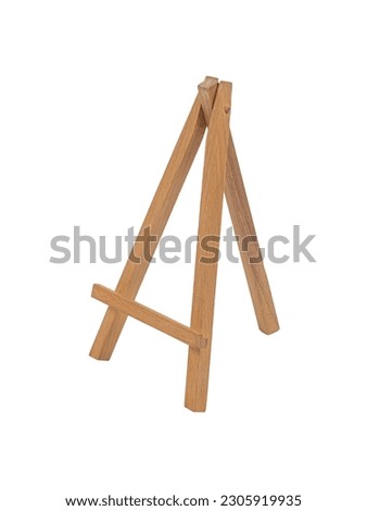 Small wooden empty easel, smartphone stand, isolated on white background.
