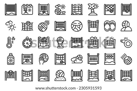 Beach volleyball icons set outline vector. Net court. Beach rope