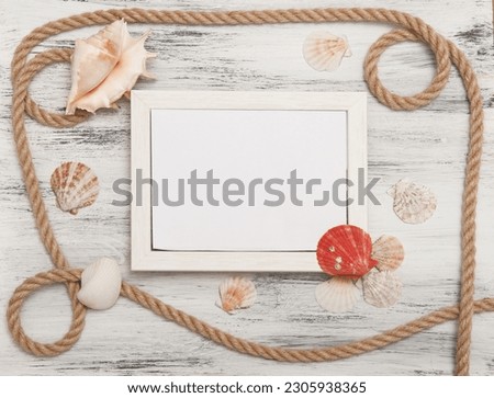 Abstract gray nautical background with starfish, shells and rope
