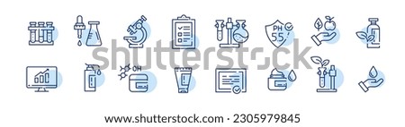 Cosmetics production icons. Laboratory process, ingredients and data analytics. Pixel perfect, editable stroke Royalty-Free Stock Photo #2305979845