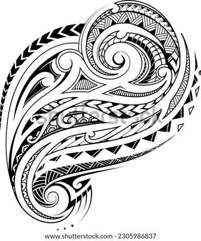 Polynesian tribal style tattoo design. Good for apparel prints Royalty-Free Stock Photo #2305986837